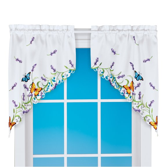 Collections Etc Lavender and Butterfly Embroidered Window Curtains