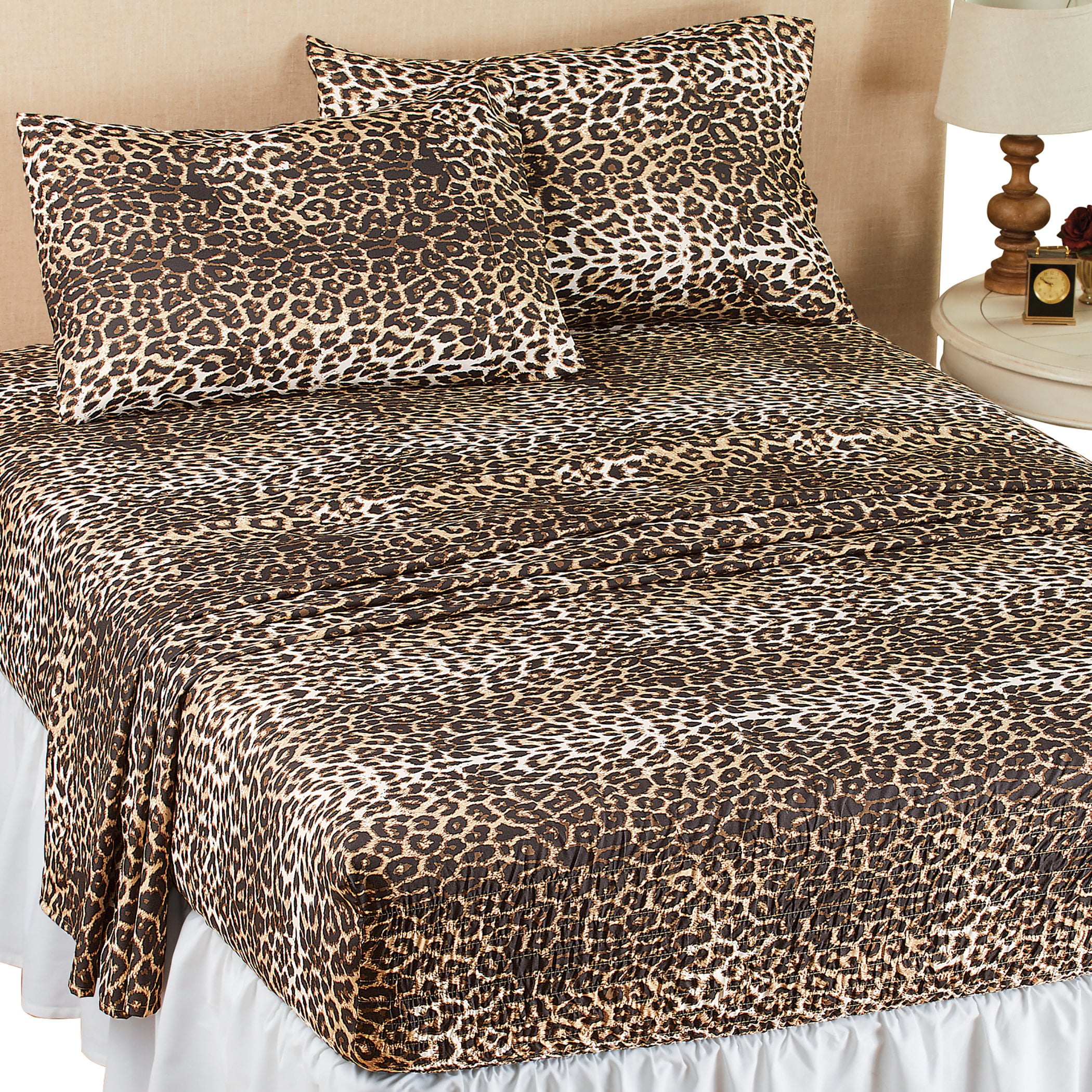 Collections Etc Leopard Animal Print Bed Tite Sheets & Pillowcases Set