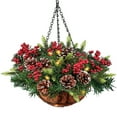 thumbnail image 1 of Collections Etc Lighted Fake Pine Arrangement Hanging Basket - 10.500 x 9.250 x 9.000, 1 of 2