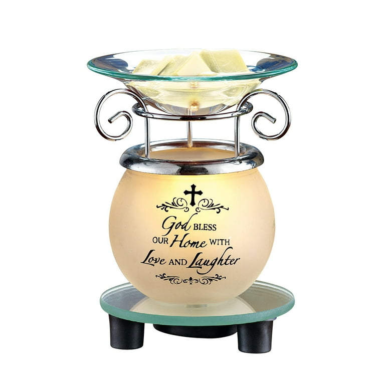 Collections Etc Lighted God Bless Our Home Plug-in Wax Melt Warmer,  Tabletop Decoration for Any Room in Home