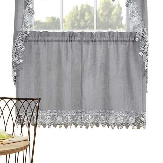 Collections Etc Lillian Floral Lace Trim Window Curtains with Rod Pocket on Top for Easy Hanging - Home Decor for Any Room