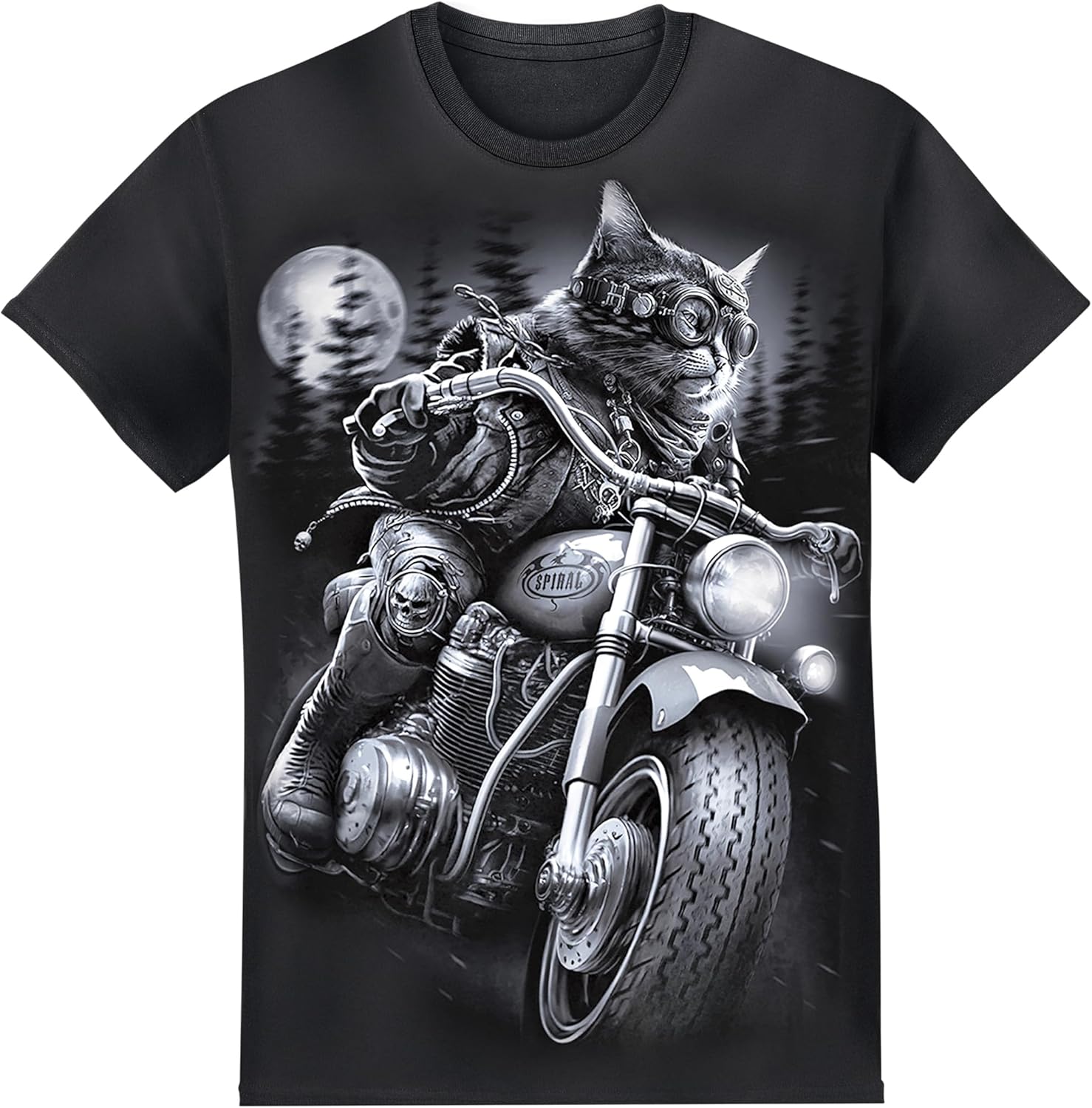 Collections Etc Live to Ride Nine Lives Motorcycle Cat Graphic TShirt