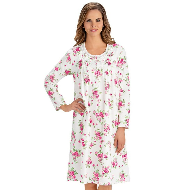 Collections Etc Long Sleeve Floral Flannel Nightgown with Scoop
