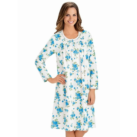 Collections Etc Long Sleeve Floral Flannel Nightgown with Scoop Neckline and Button Details