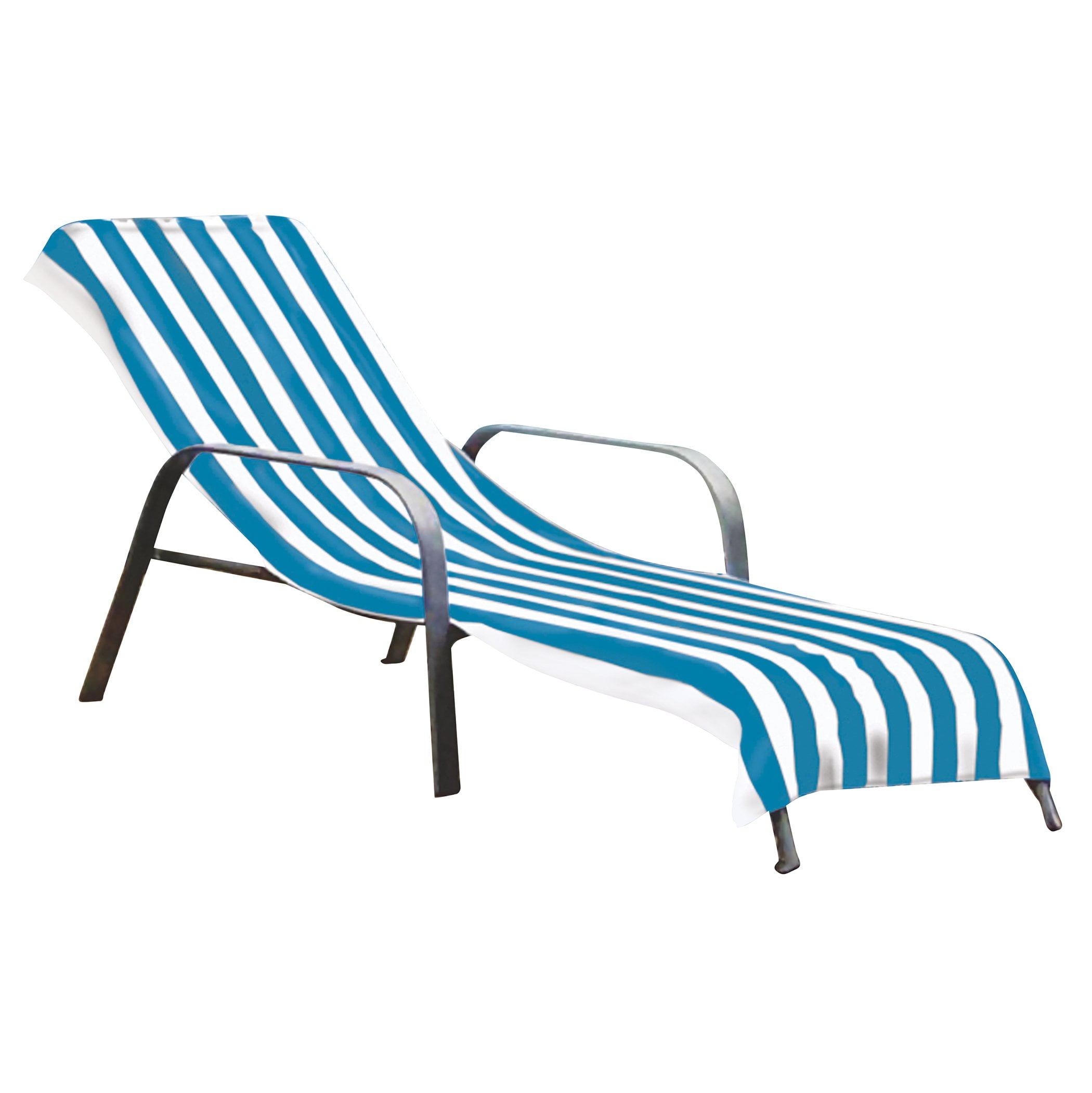 Turquoise and White Striped Cotton Polyester Lounge Chair Cover