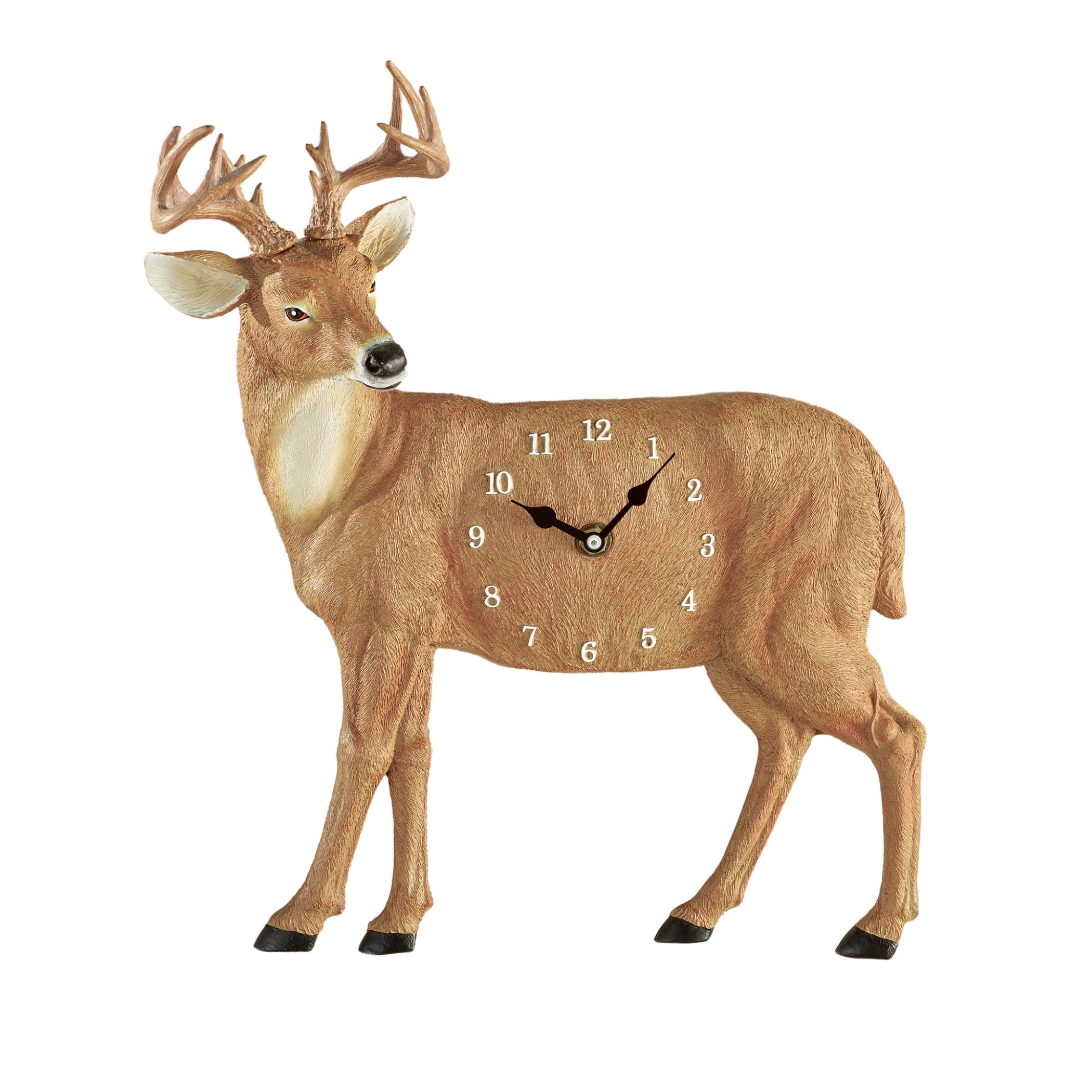 Hand-Painted Brown Resin Deer Wall Clock with Antlers