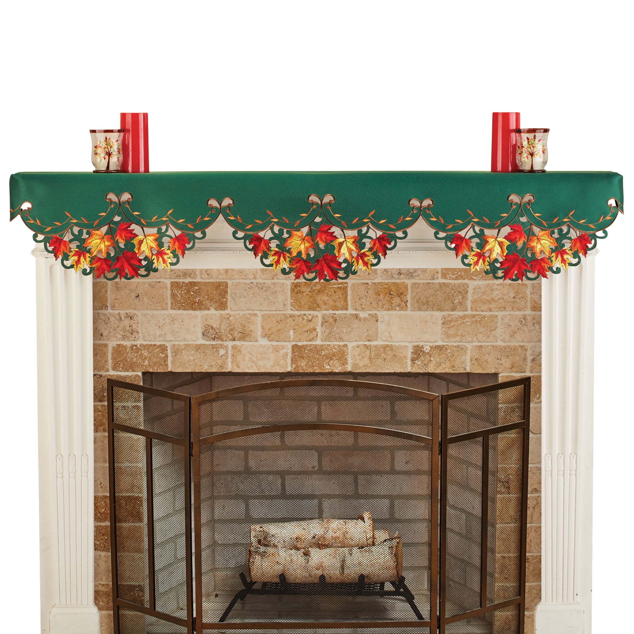 Collections Etc Lovely Embroidered Maple Leaf 7 Foot Mantel Scarf collections-etc-lovely-embroidered-maple-leaf-7-foot-mantel-scarf