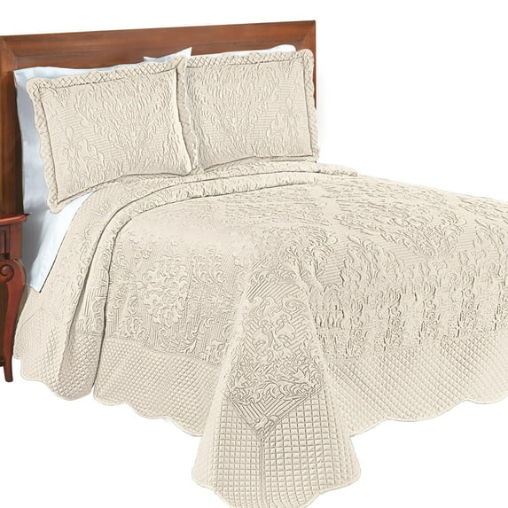 Collections Etc Lovely Victoria Damask Textured Design Oversized Bedspread Beige King