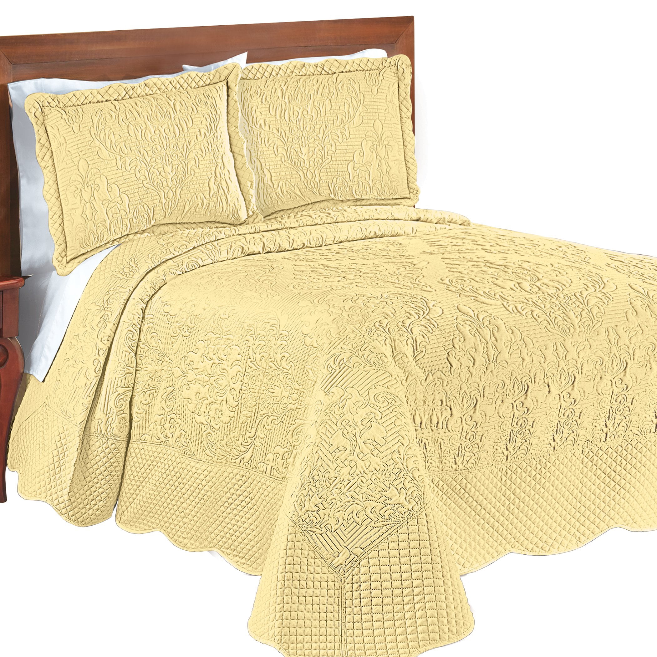 Collections Etc Lovely Victoria Damask Textured Design Oversized Bedspread Yellow King