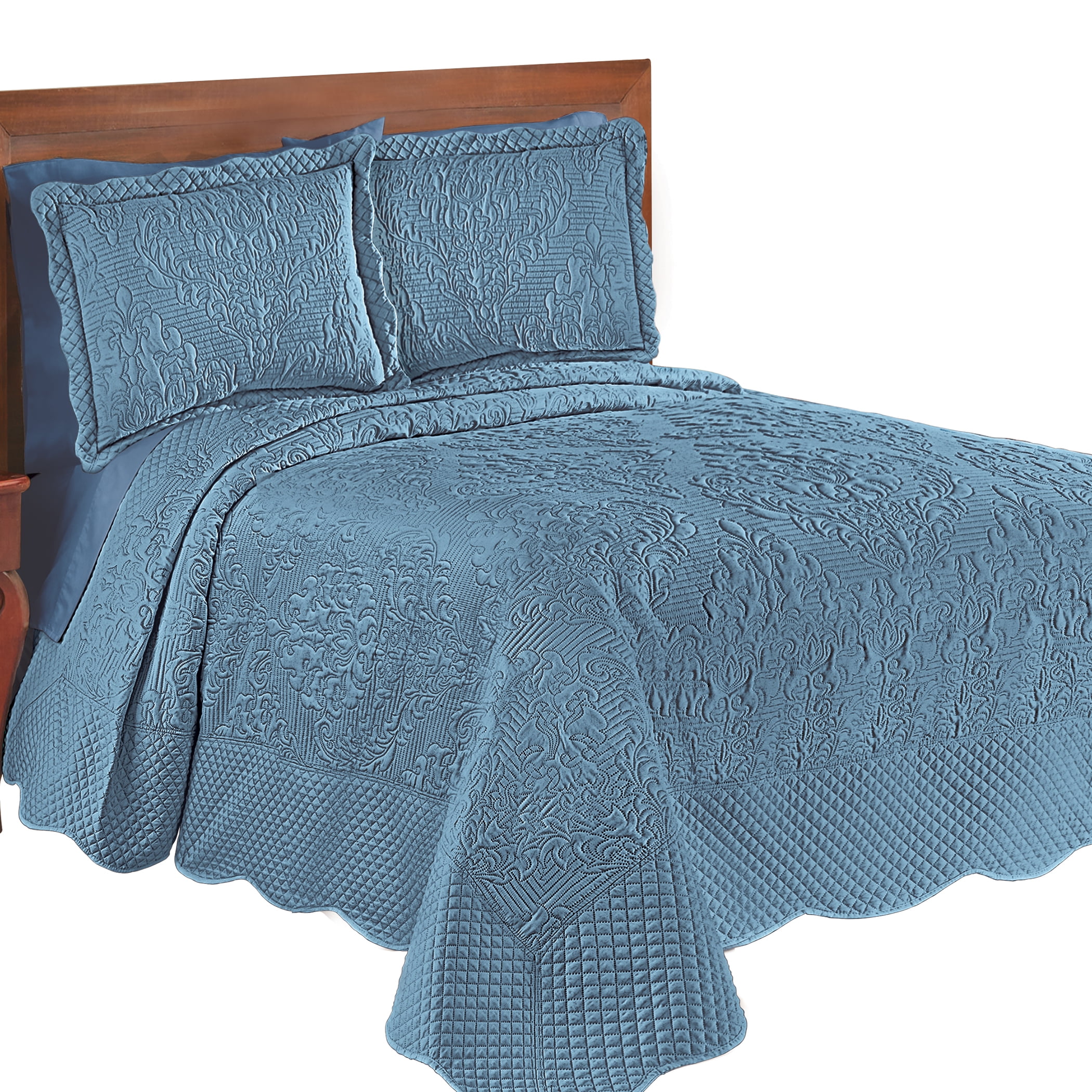 Victoria Damask Textured Blue Twin Bedspread