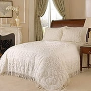 Collections Etc Luxurious Medallion Chenille Fringe Border Bedspread Ivory - Queen
