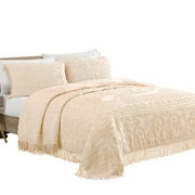 Collections Etc Luxurious Medallion Chenille Fringe Border Bedspread Ivory - Twin