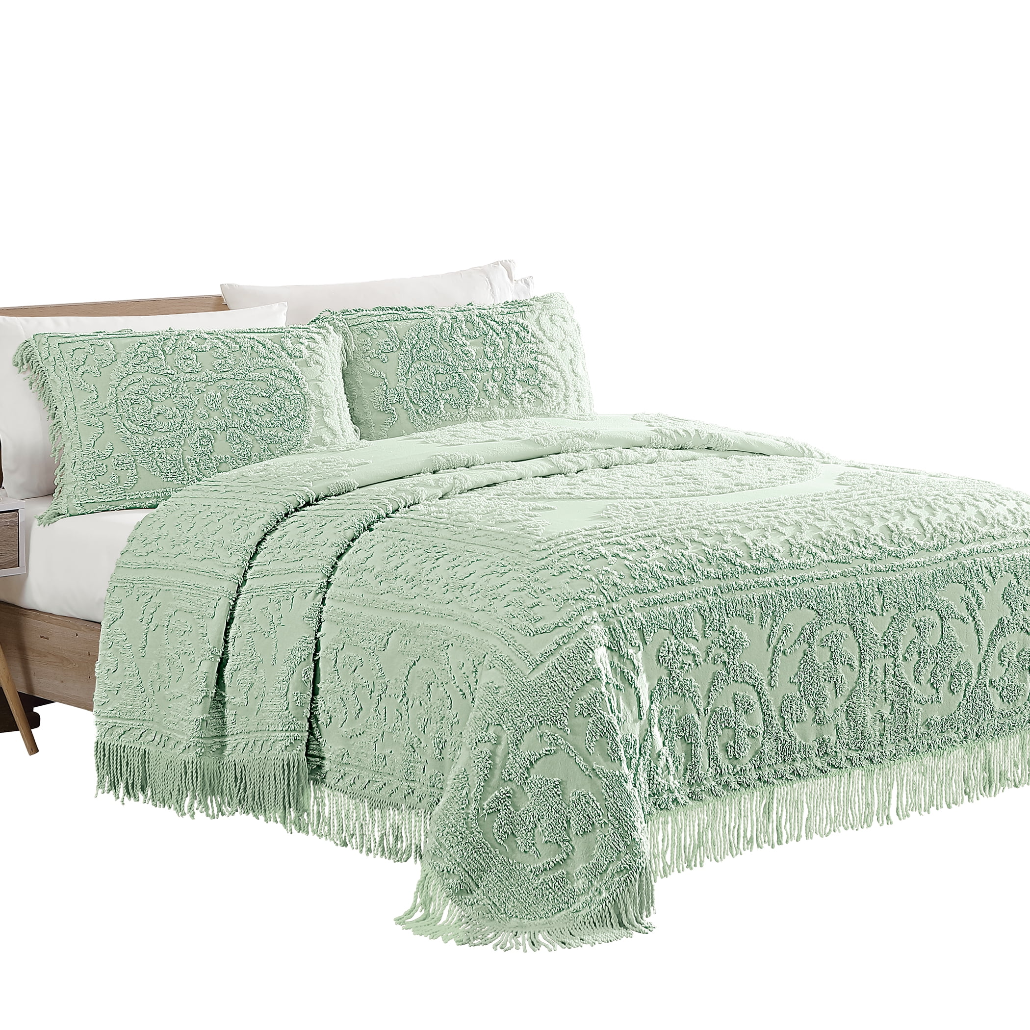 Collections Etc Luxurious Medallion Chenille Fringe Border Bedspread