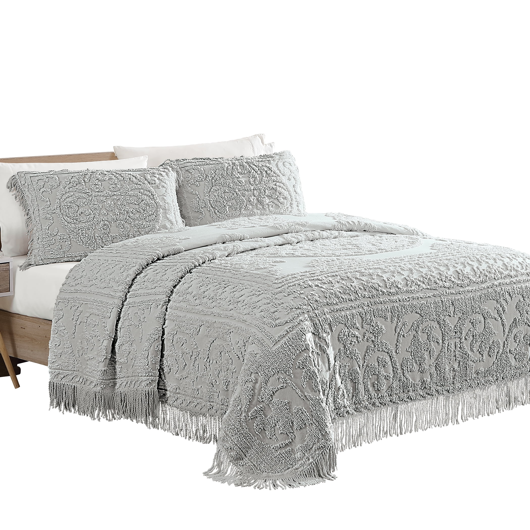 Collections Etc Luxurious Medallion Chenille Fringe Border Bedspread