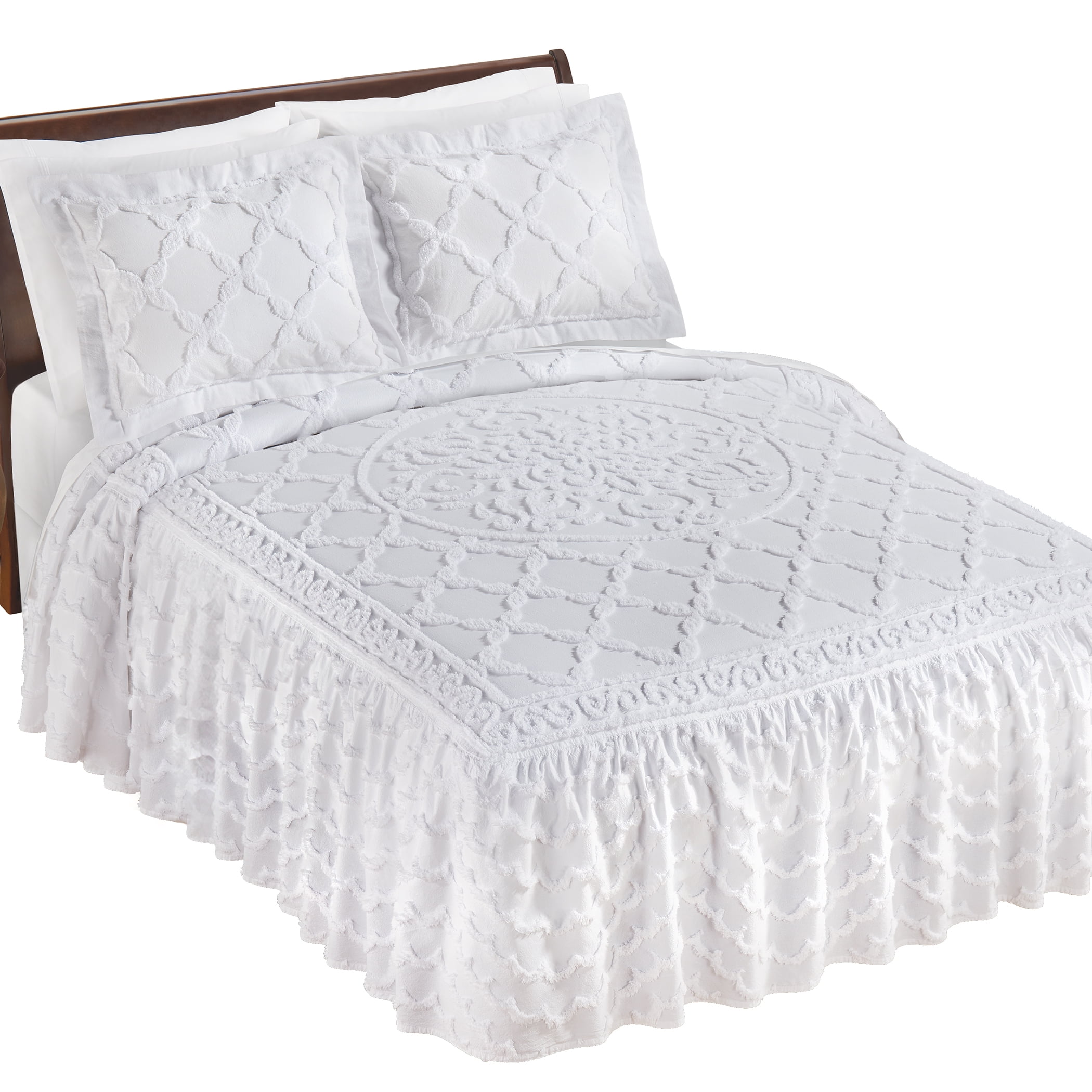 Collections Etc Luxurious Trellis Ruffled Chenille Bedspread