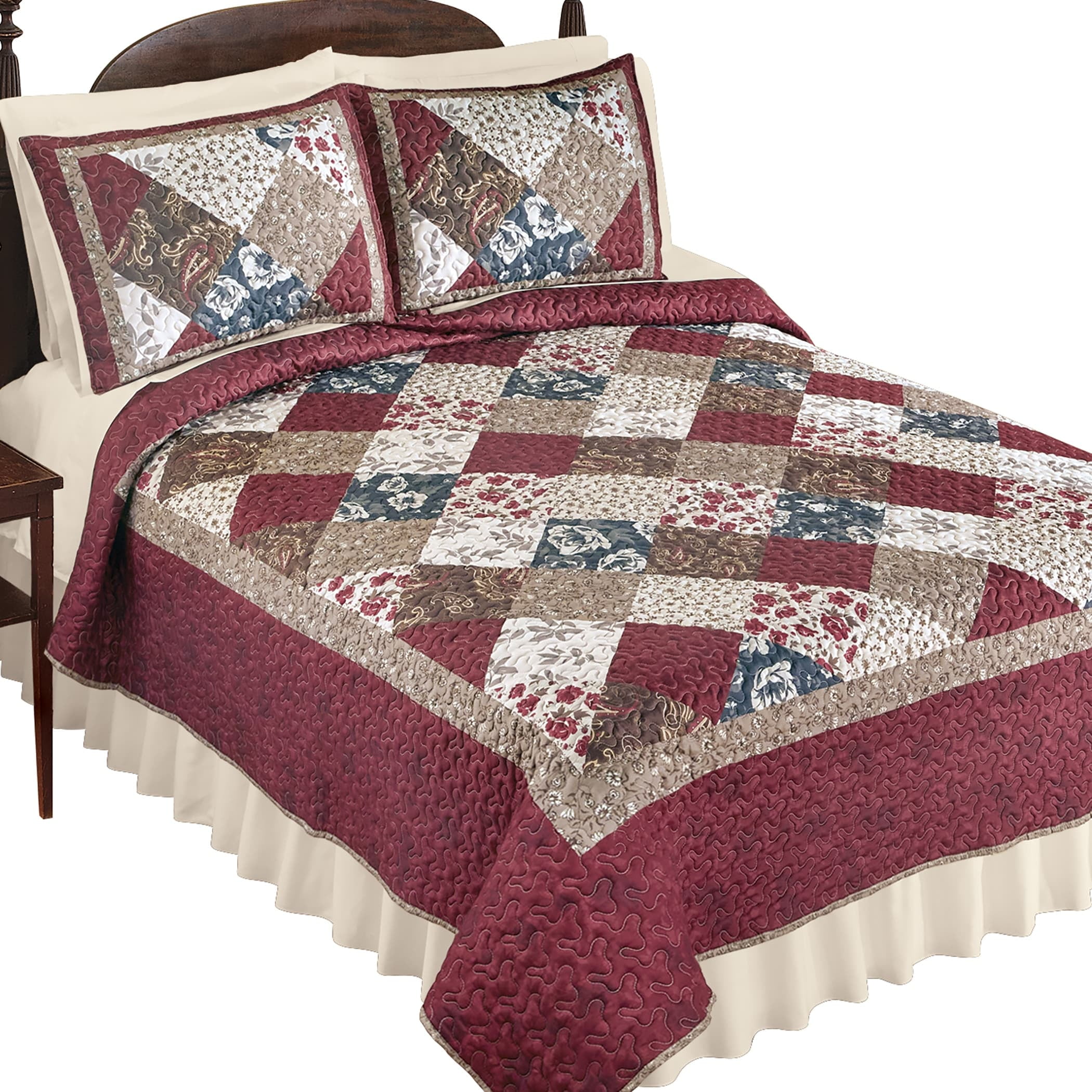 Collections Etc Madison Floral and Leaf Patchwork Quilt King