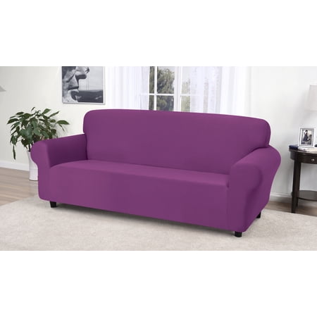 Collections Etc Madison Stretch Jersey Purple Sofa Slipcover, Solid