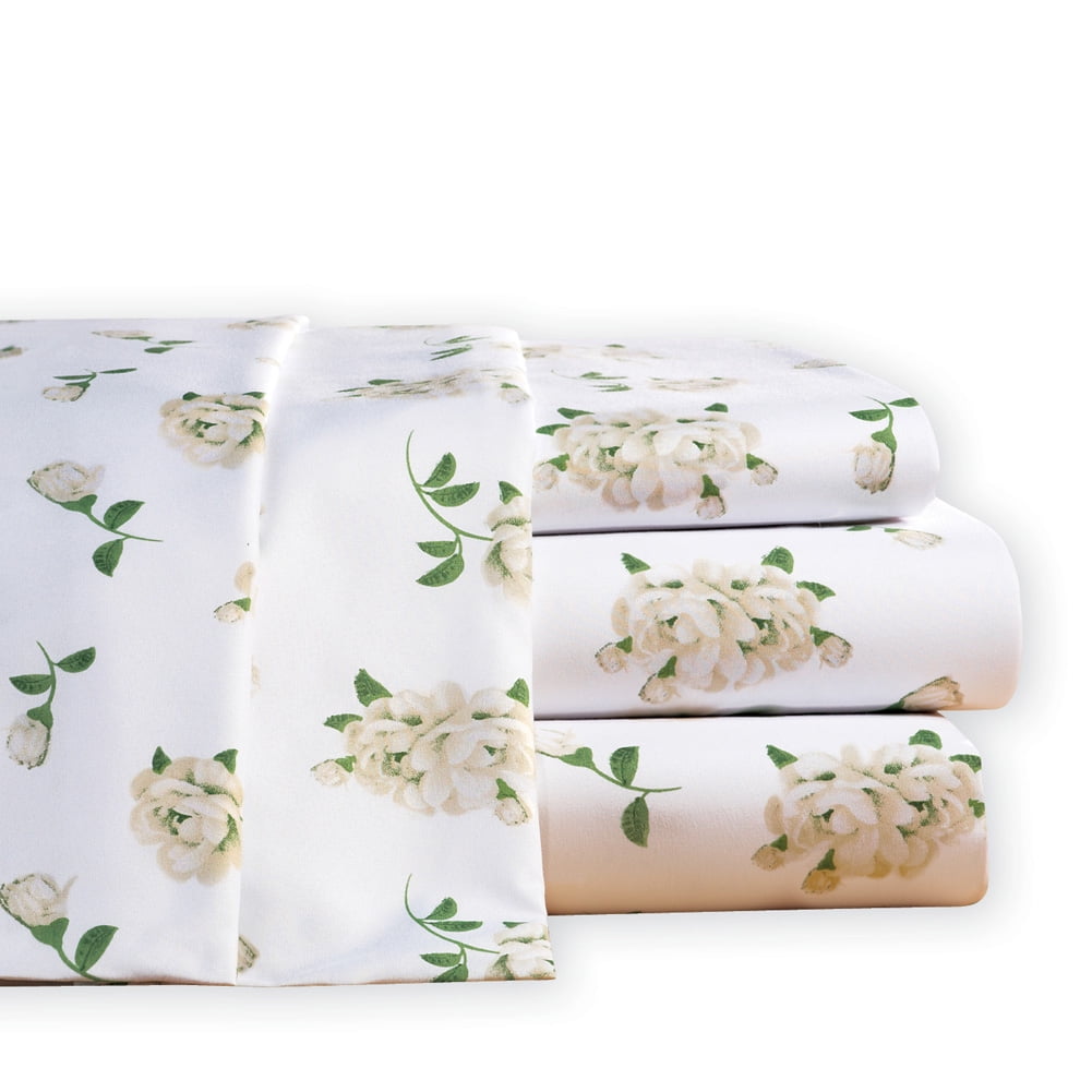 Queen White Floral Microfiber Sheet Set