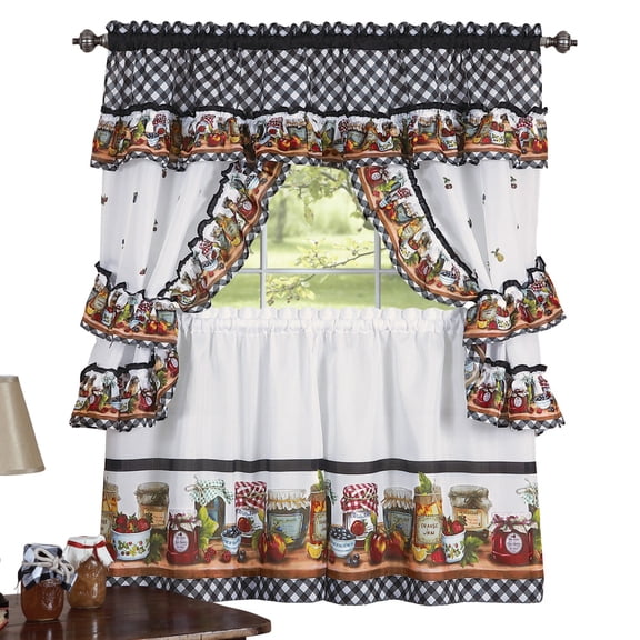 Collections Etc Mason Jars Kitchen Rod Pocket Window Curtain Set, Brown, 57" X 36"