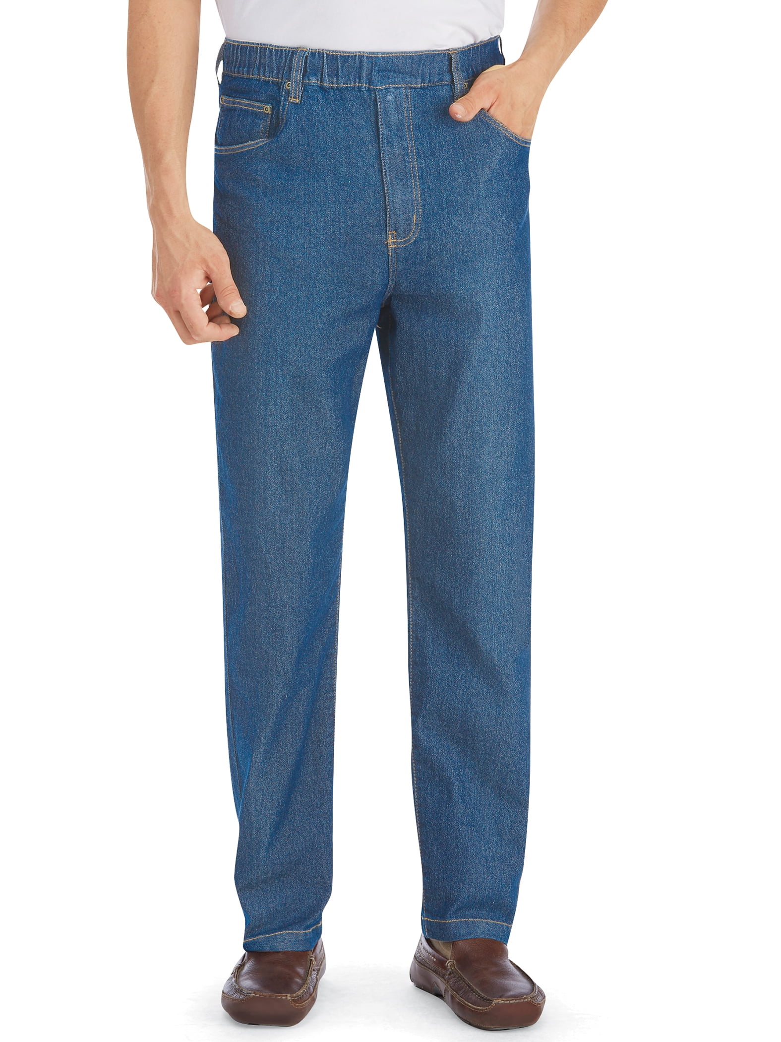 Collections Etc Men's Classic Denim Styling Cotton Pull-On Jeans