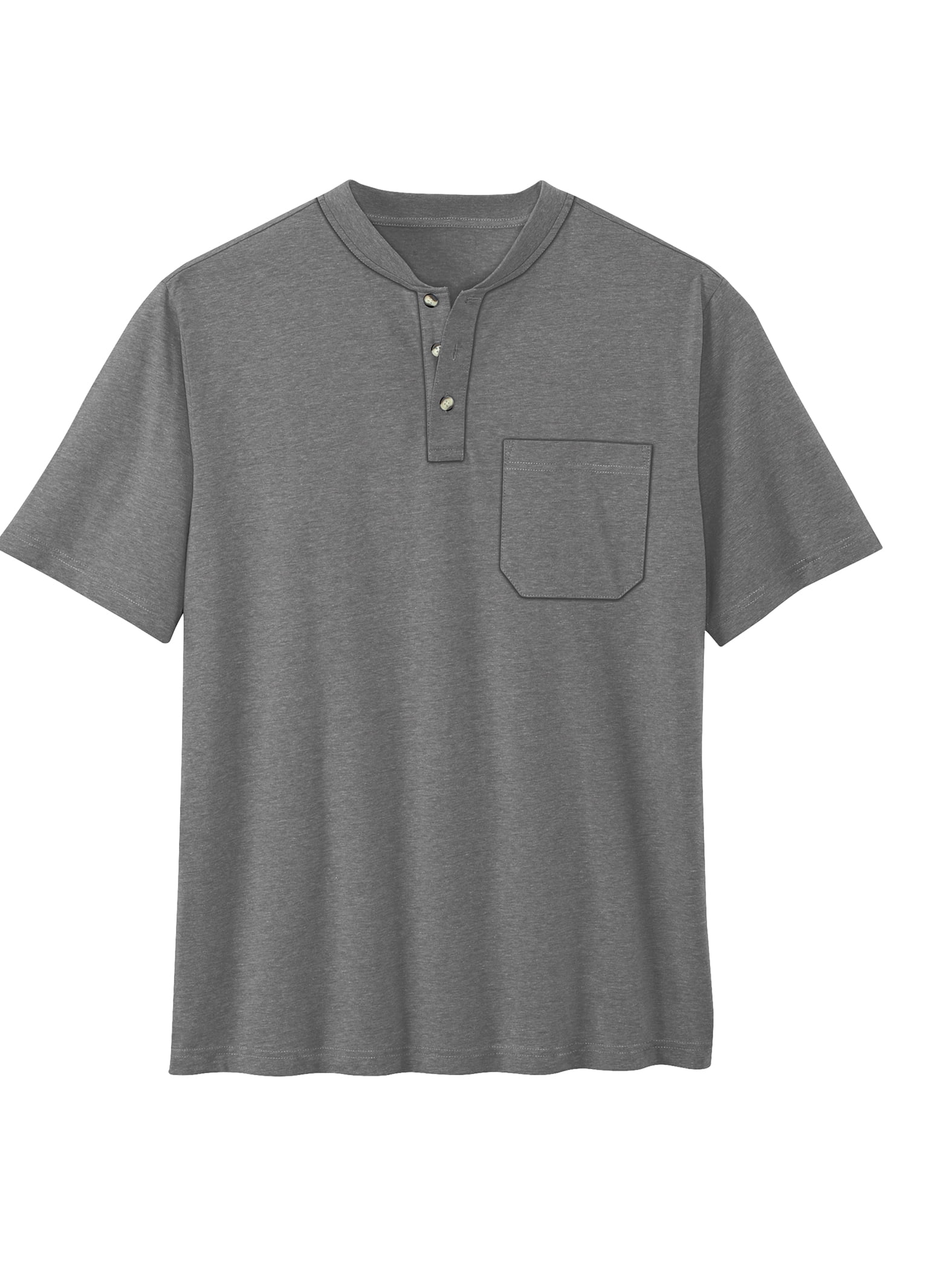 Collections Etc Men's Short Sleeve Patch Pocket Henley Tee