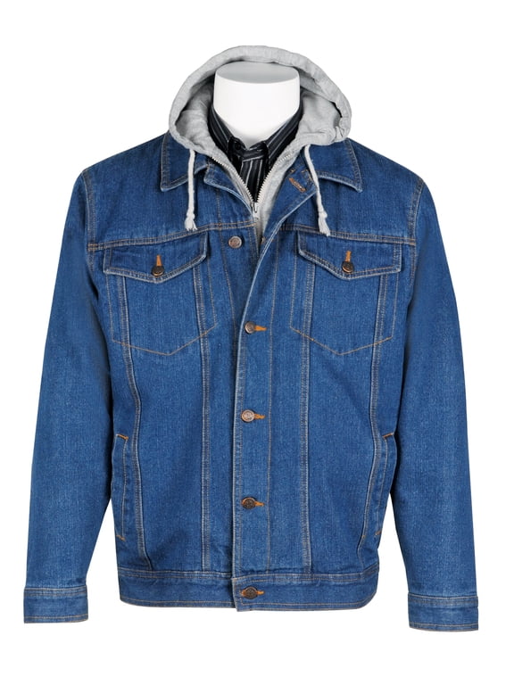 Collections Etc Mens Fleece Lined Insulated Blue Denim Jacket with Hood | Fully-Insulated Jacket, X-Large