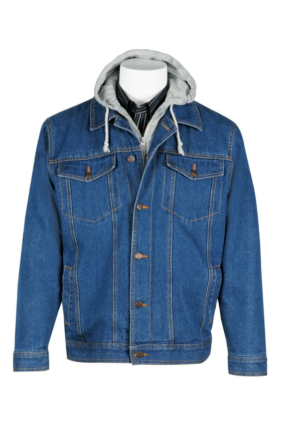 Collections Etc Mens Fleece Lined Insulated Blue Denim Jacket with Hood | Fully-Insulated Jacket