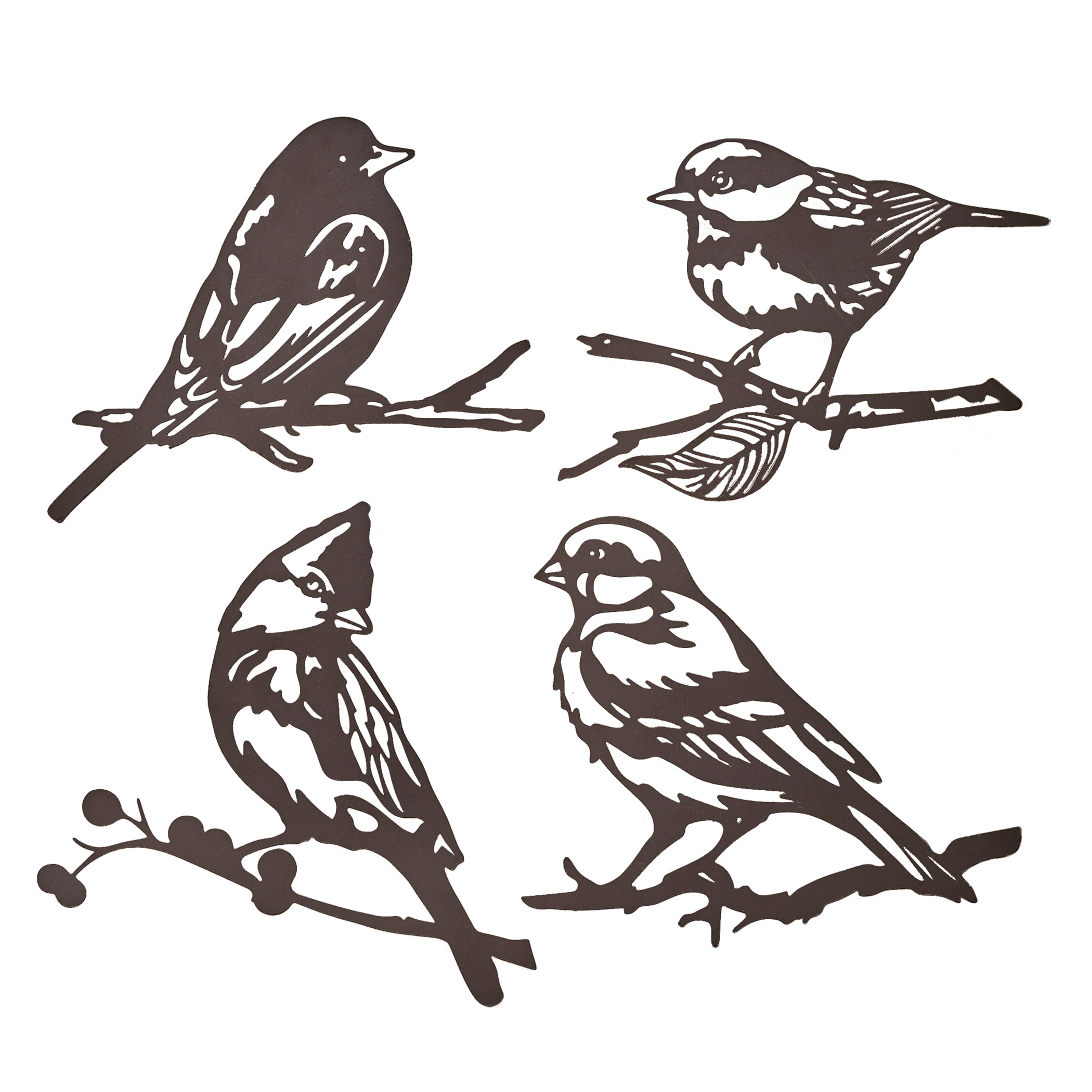 Dark Espresso Metal Bird Wall Art Set of 4