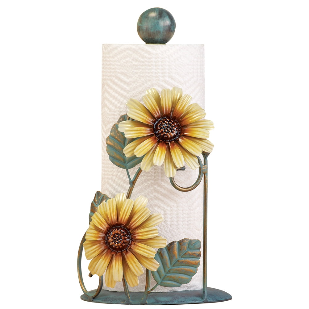 Sunflower Paper Towel Holder - Sunflower Kitchen Decor and Accessories for Decorations - Farmhouse Paper Towel Holder Stuff - Black Metal Rustic Stand