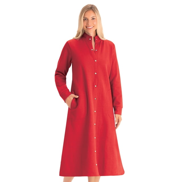 Collections Etc MidLength Fleece Snap Front Long Sleeve Robe with Pockets