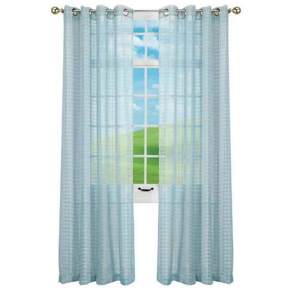 Collections Etc Montauk Woven Check Sheer Grommet Top Curtain Panel