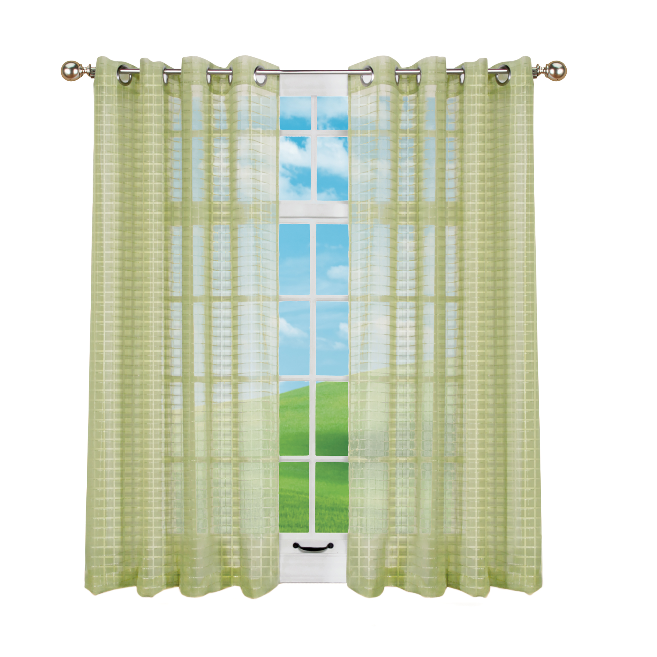 Collections Etc Montauk Woven Check Sheer Grommet Top Curtain Panel 