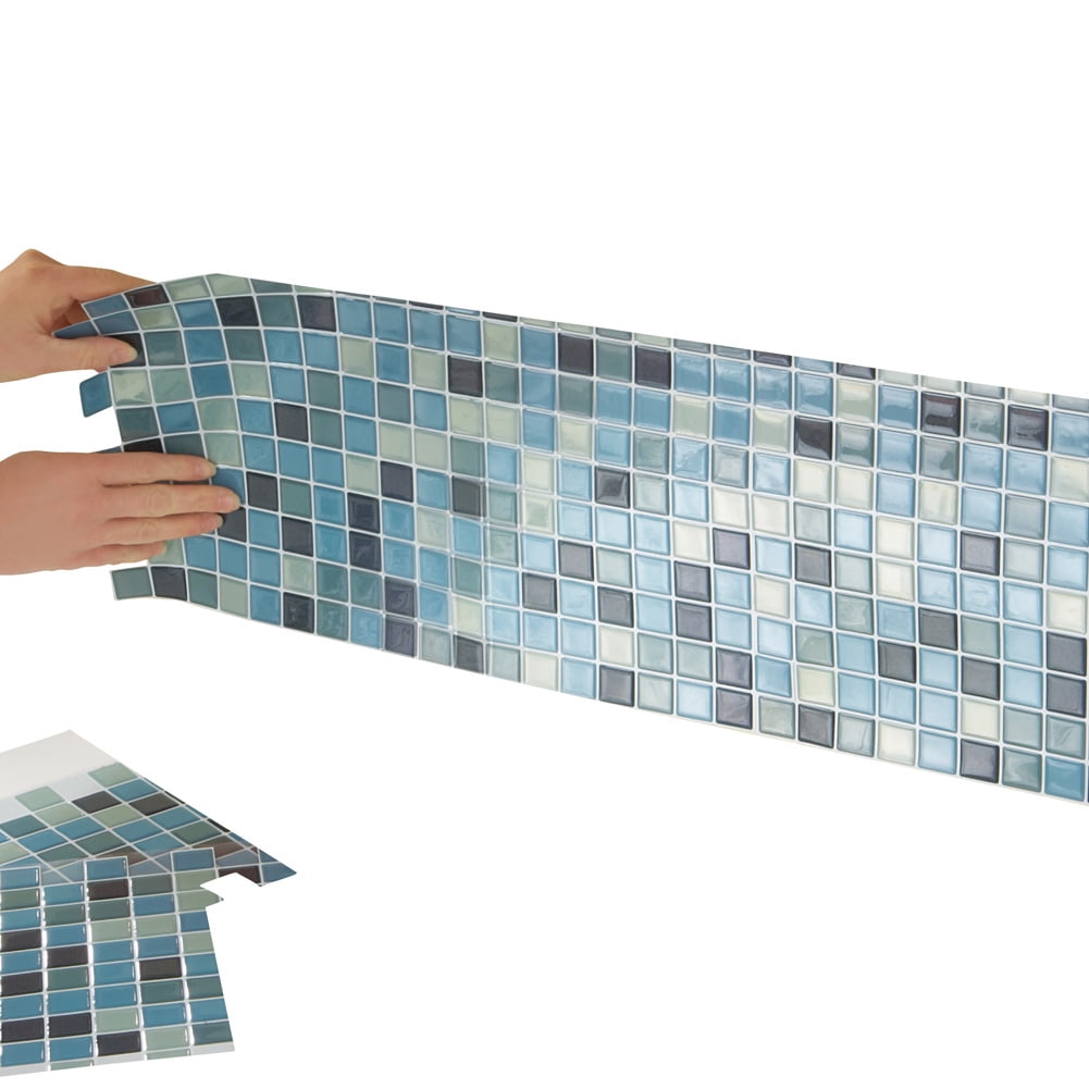 Blue Multi Mosaic Adhesive Backsplash Tiles Set of 6