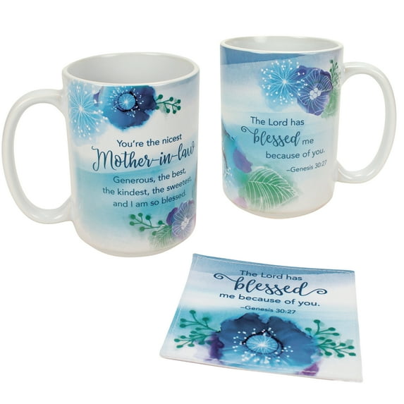 Collections Etc Mother-in-Law Ceramic Mug and Fabric Coaster Set