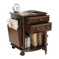 thumbnail image 1 of Collections Etc Multi Storage Mahogany Finish Companion Side Table with Rolling Wheels, 1 of 2