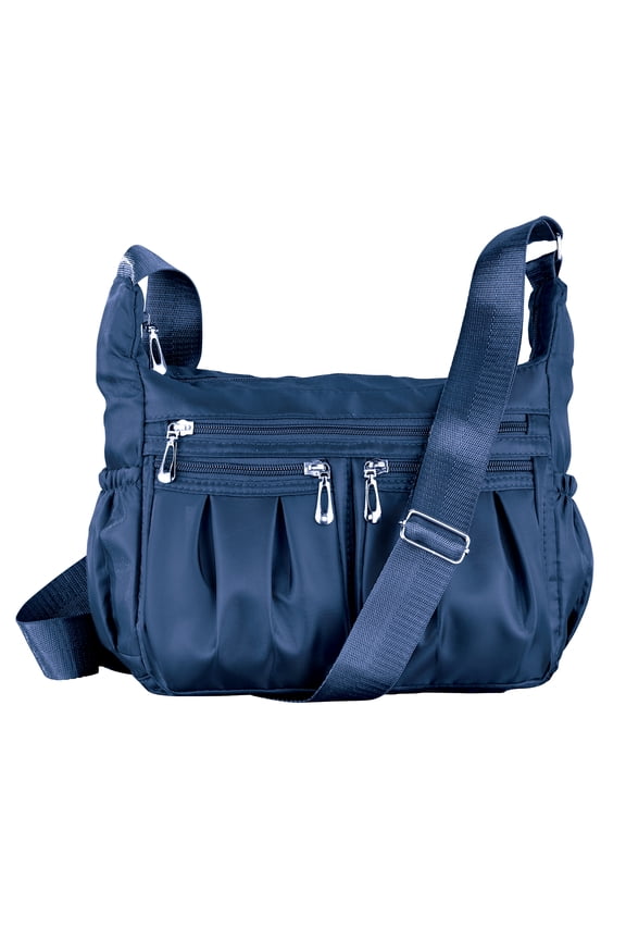 Collections Etc Multi Zippered Pocked Nylon Adjustable Strap Handbag Navy