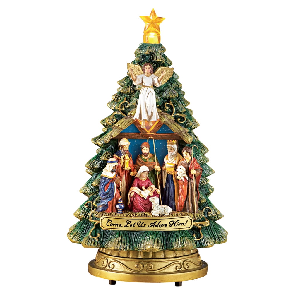 Collections Etc Musical Nativity Scene Christmas Tree Tabletop Figurine - Plays Silent Night