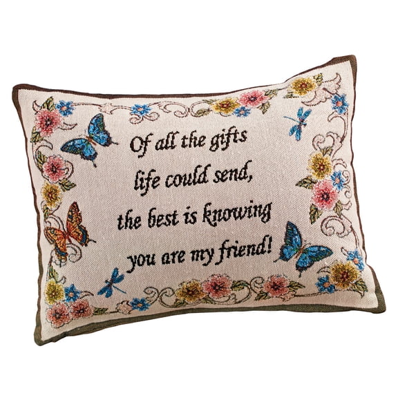 Collections Etc My Friend Tapestry Weave Throw Pillow Decorative Gift - Butterflies, Flowers, Written Message