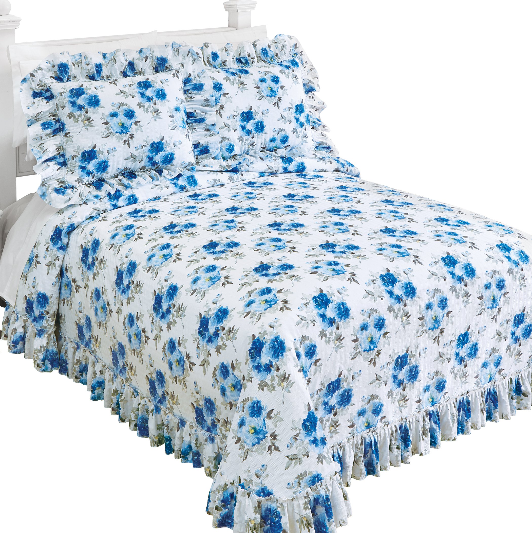 Collections Etc Natalia Blue Plisse Ruffled Edge Bedspread