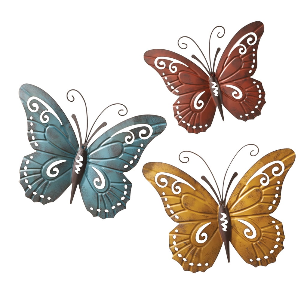 Colorful Metal Butterfly Trio Wall Art Sculpture