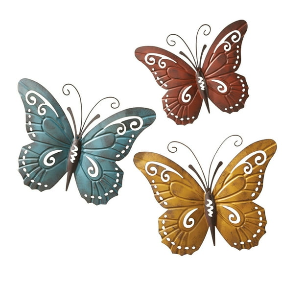 Collections Etc Nature-Inspired Metal Butterfly Decorative Wall Art Trio, Indoor/Outdoor Butterfly Dcor