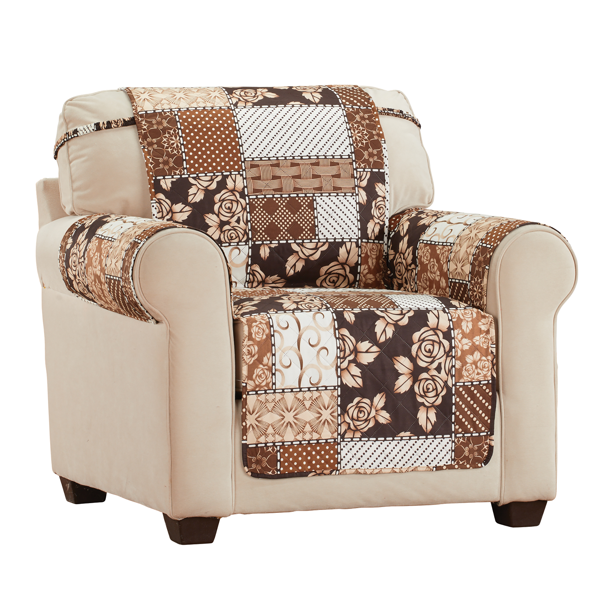 Collections Etc Neutral Colored Floral Patchwork Furniture Cover