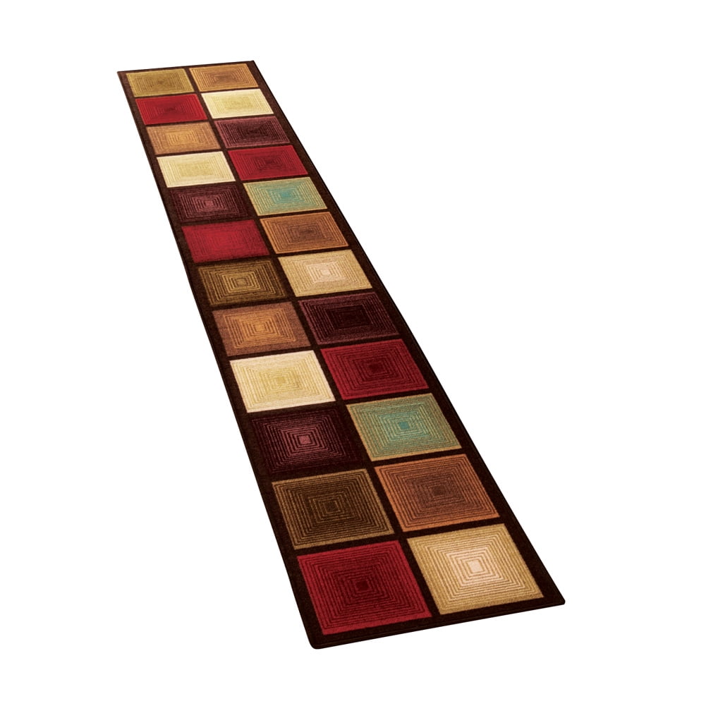 Multicolor Nylon Geometric Runner Rug with Skid-Resistant Backing