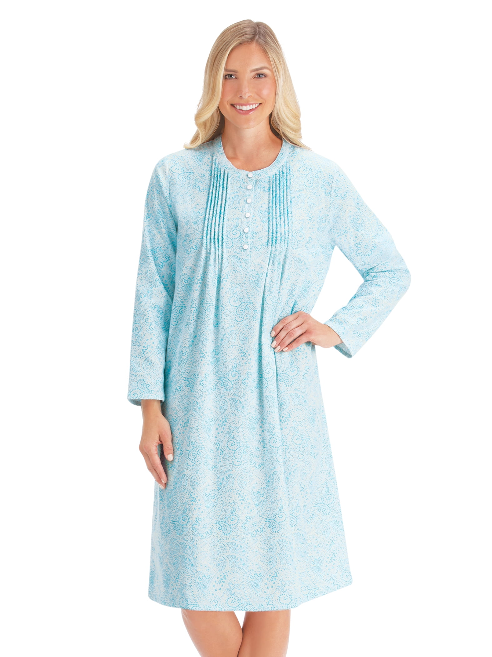 Collections Etc Paisley Print Pintuck Long-Sleeve Flannel Nightgown ...