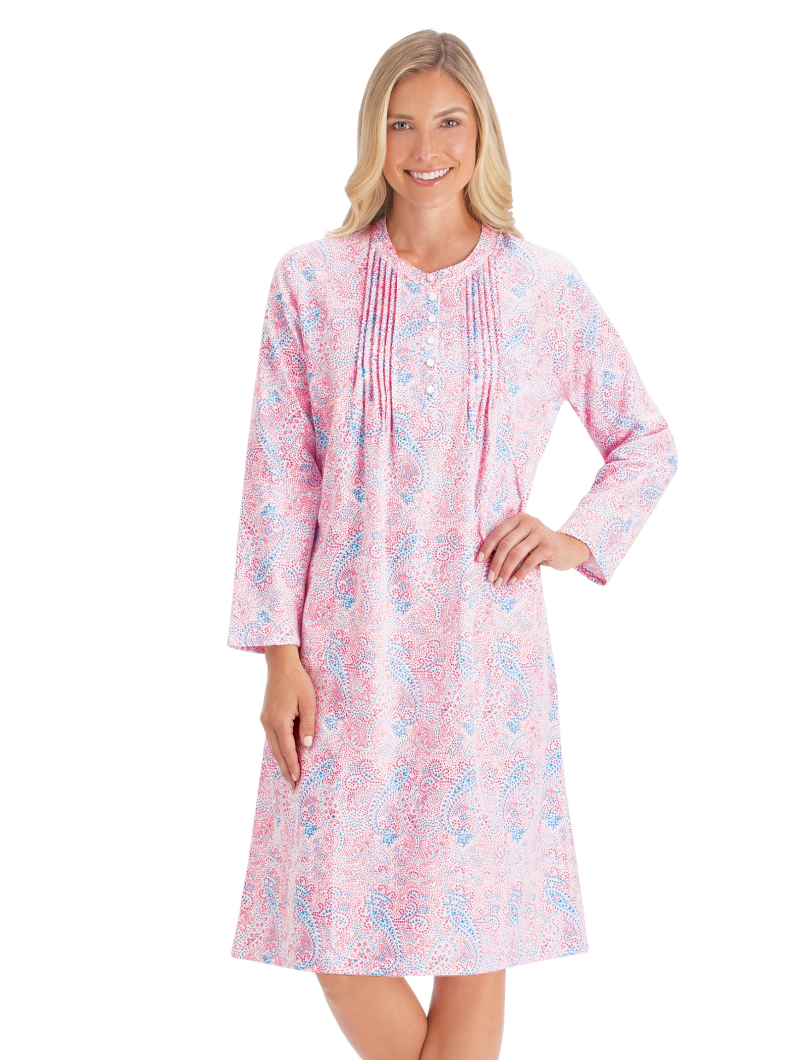 Collections Etc Paisley Print Pintuck LongSleeve Flannel Nightgown
