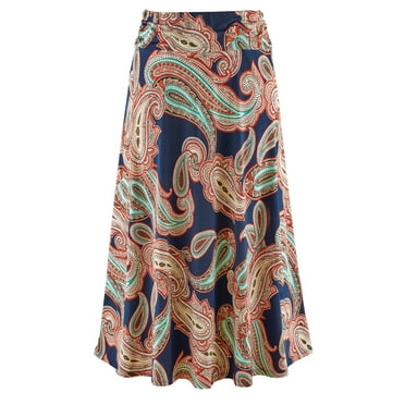 Collections Etc Paisley Print Pull-On Side Shirring Detail Knit Midi Skirt