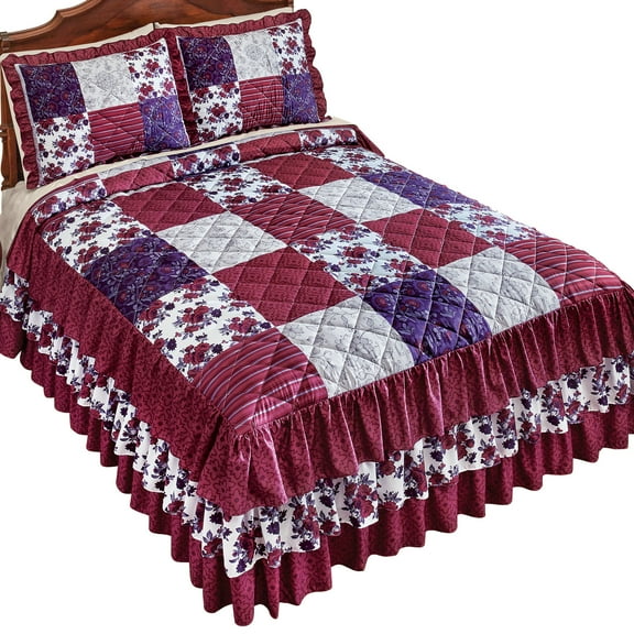 Collections Etc Patchwork Style Quilted and 3-Tier Ruffled Bedspread