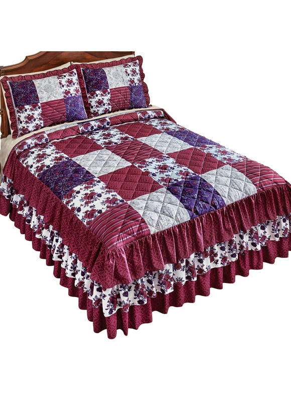 Collections Etc Patchwork Style Quilted and 3-Tier Ruffled Bedspread