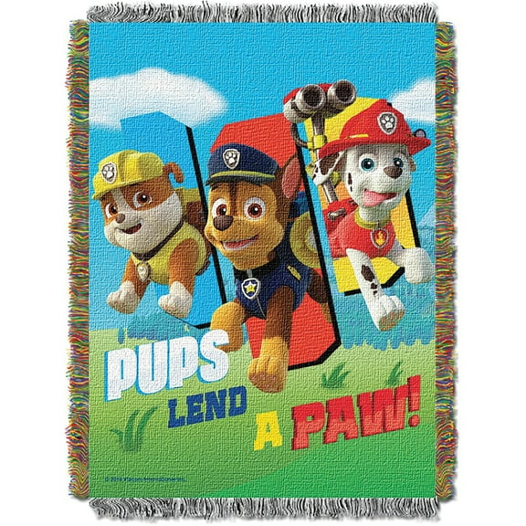Collections Etc Paw Patrol Pups Lend a Paw Fringed Woven Throw Blanket 60" x 48" x 1"