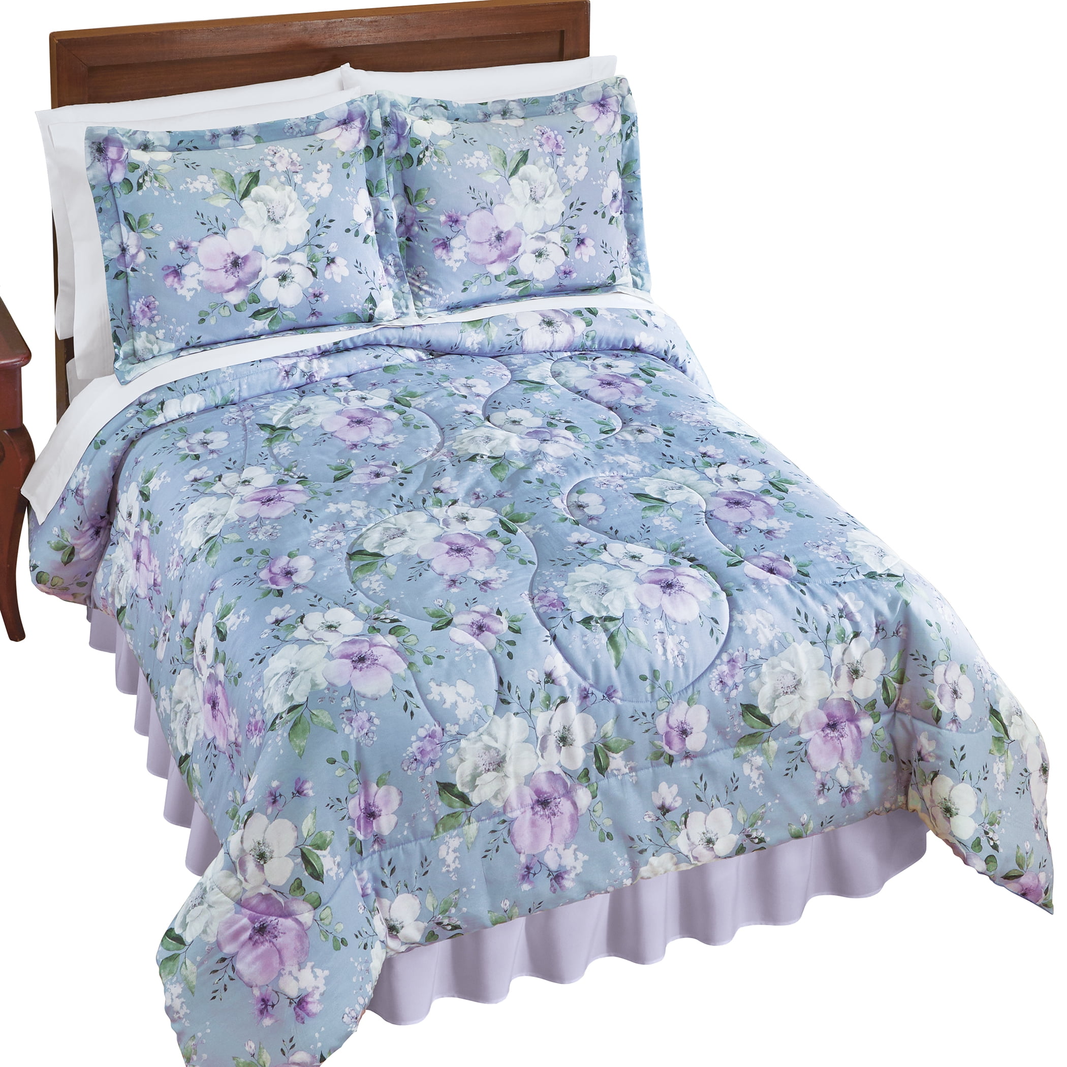Full Gray Cotton Reversible Floral Comforter Set